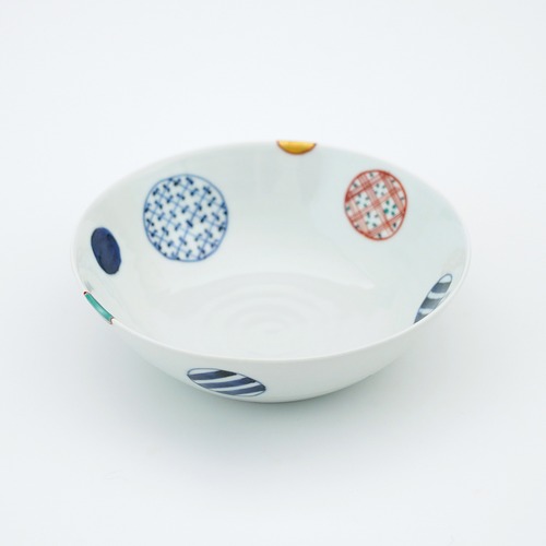 染錦地紋丸紋5.3寸反鉢