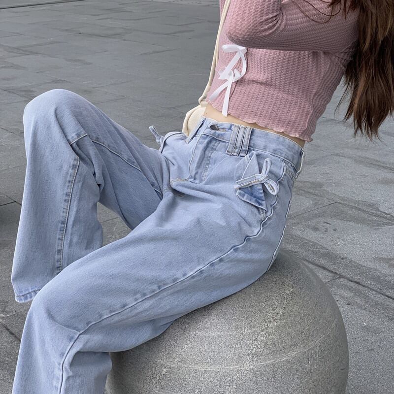 ジーンズ サマーレッド薄手パンツ ルーズハイウェスト 夏物 萌量不足67516922070