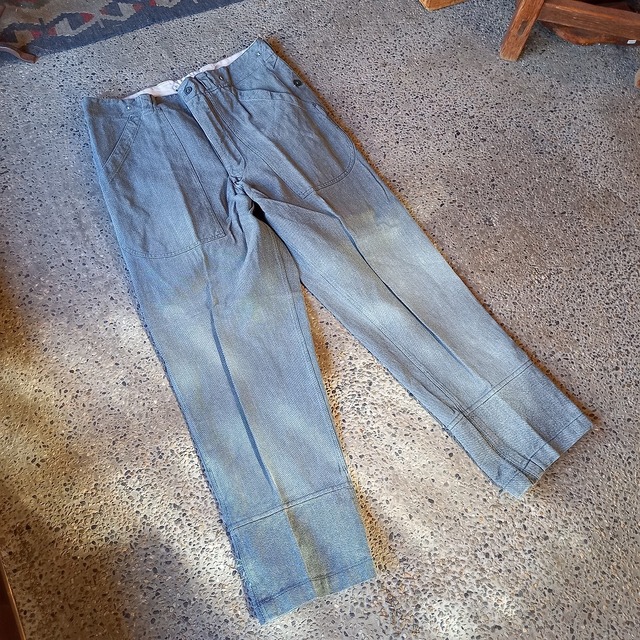 70's スイス軍 デニムワークパンツ w35in used [111103]