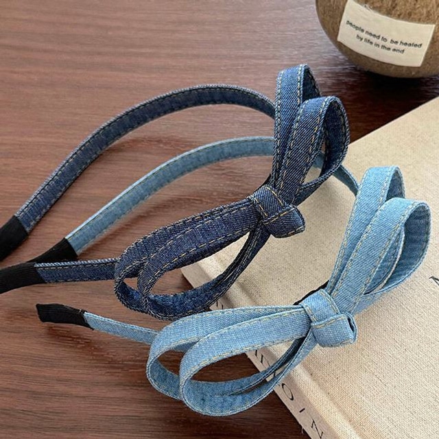 Denim ribbon hairband　B541