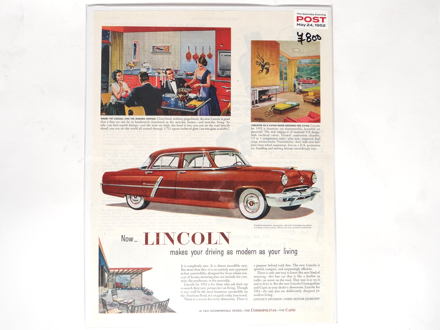 Vintage】LINCOLN 雑誌切り抜き 1952年 The Saturday Evening Post
