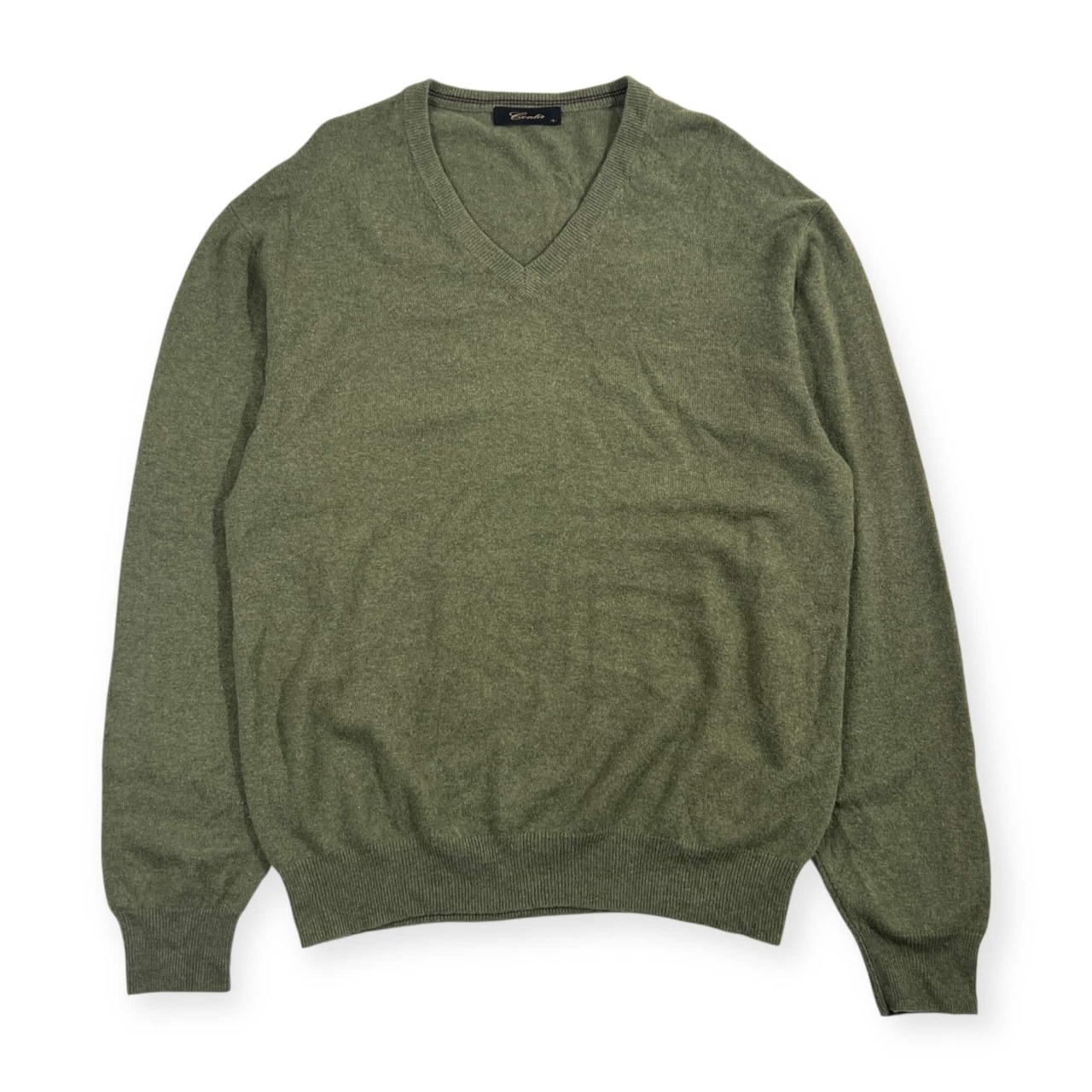 カシミヤ100% Contir コルティル Vネック ニット セーター L/グリーン メンズ