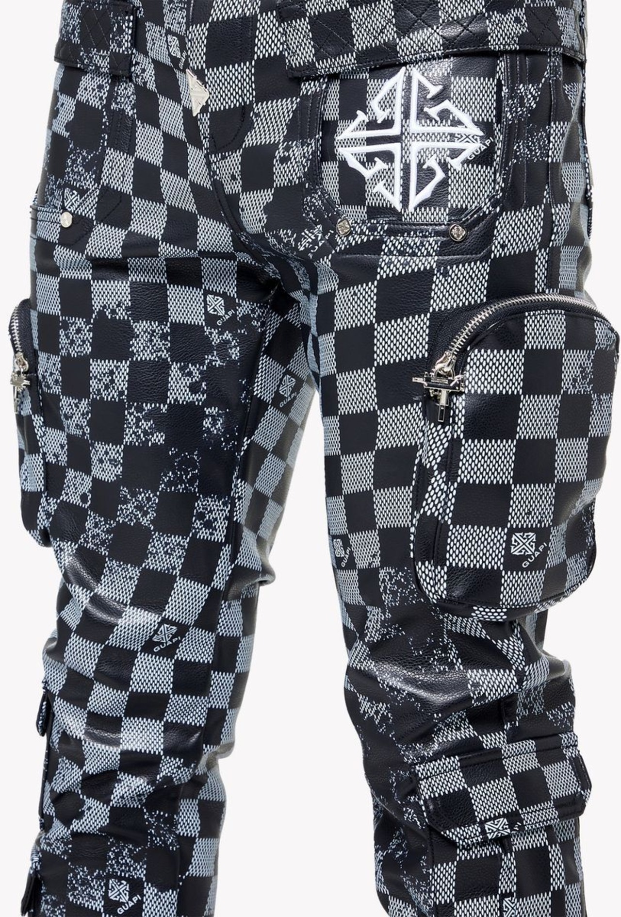 GUAPI / obsidian black checkerboard leather pants
