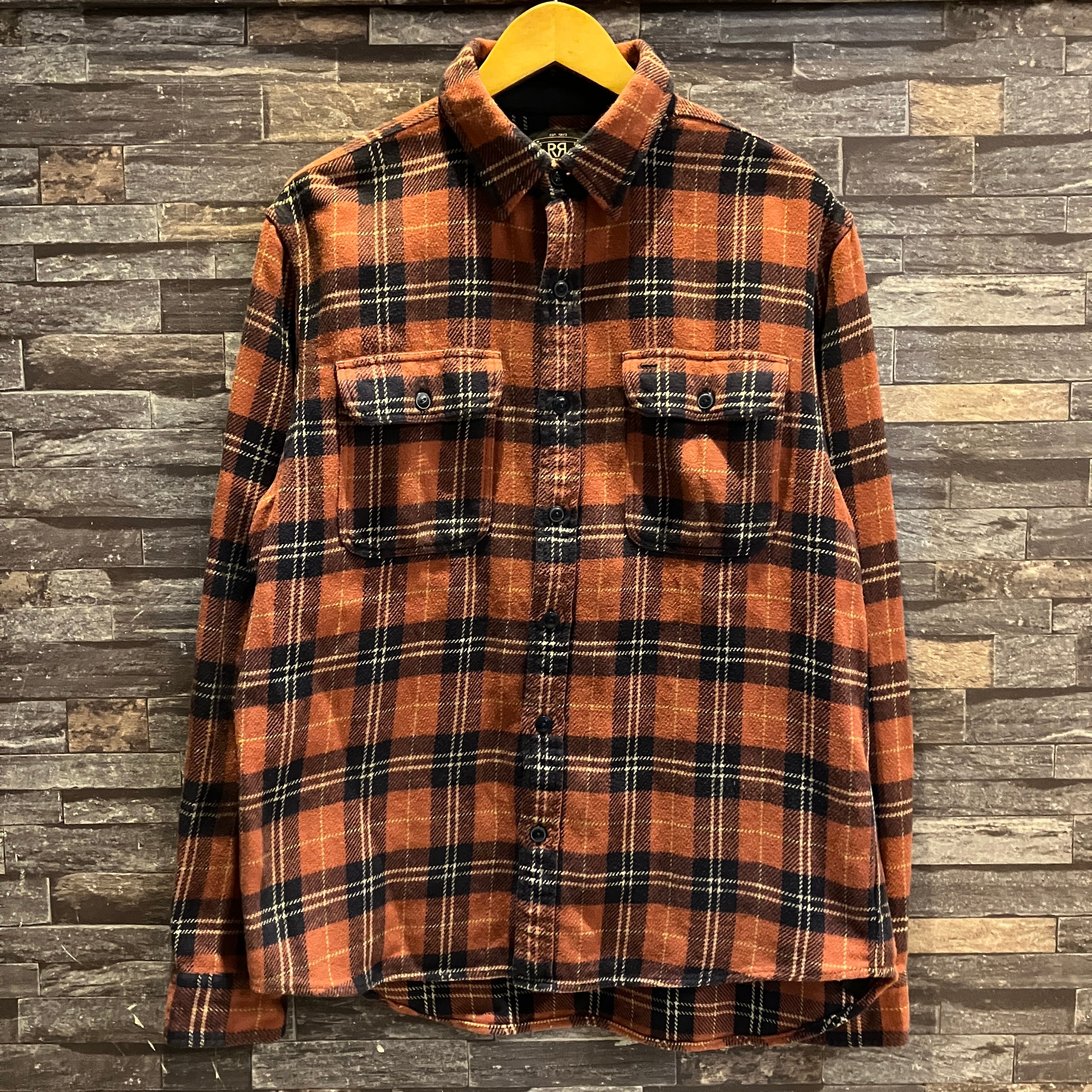 RRL オレンジ チェック柄 長袖シャツ RRL FLANNEL CHECK SHIRT RED | safarionline