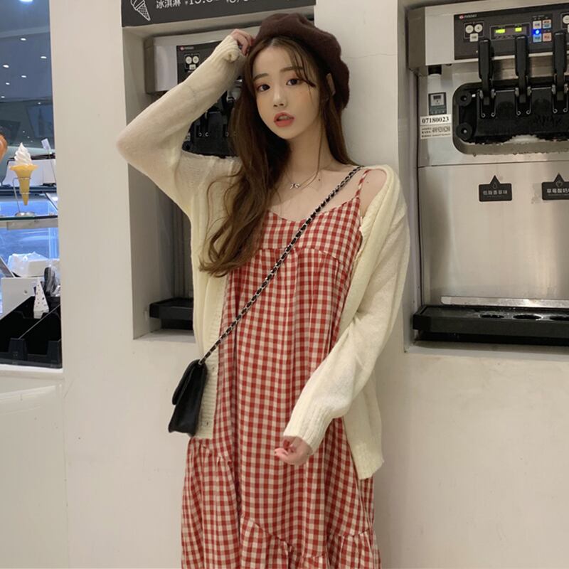 スカート サマー薄手格子柄ドレス 夏物 萌量不足86146519087