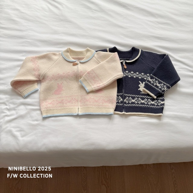 【取寄】ninibello|bunny nordic knit zip-up|バニーノルディックニットジップアップ|XS-L|1-7y|25 winter