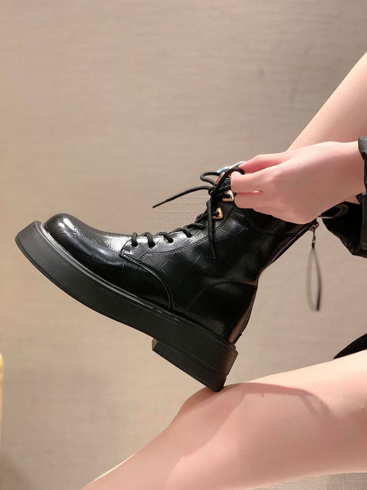 スタンダードブーツウィンターベルベットスタイルショート レトロ レース 靴 シューズ 冬物 レースアップ 部族の婦人靴20366128476