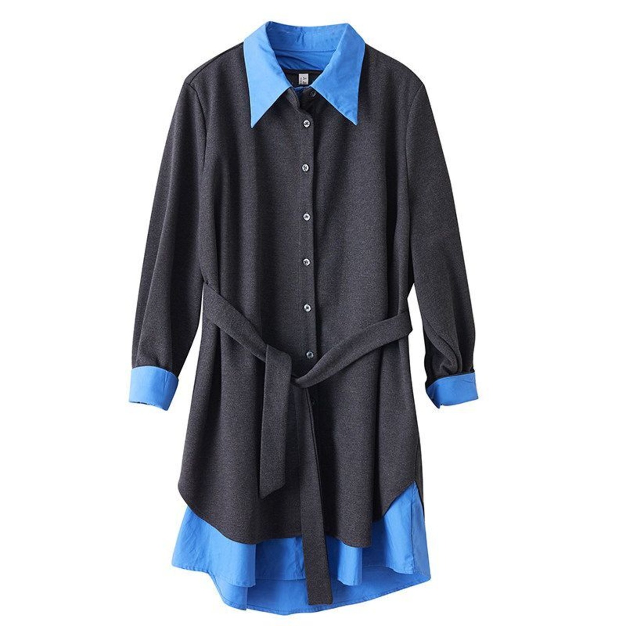 レイヤード風 配色 シャツワンピース  00130