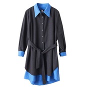 レイヤード風 配色 シャツワンピース  00130