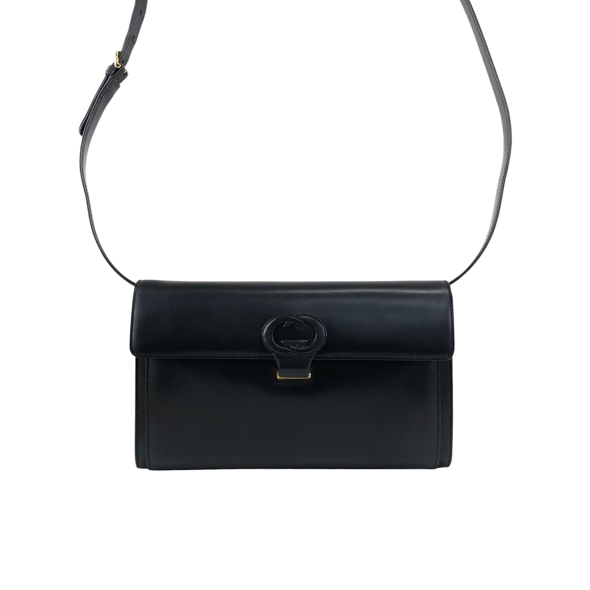 1円 □ グッチ 2wayバッグ ブラック系 レザー オールドグッチ