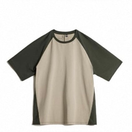Color-blocked short-sleeve regular T-shirt ◇2color H1104