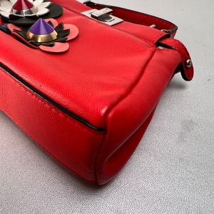 FENDI フェンディ ピーカブー フラワーモチーフ ２WAY レザー ショルダーバッグ 赤 A-13797