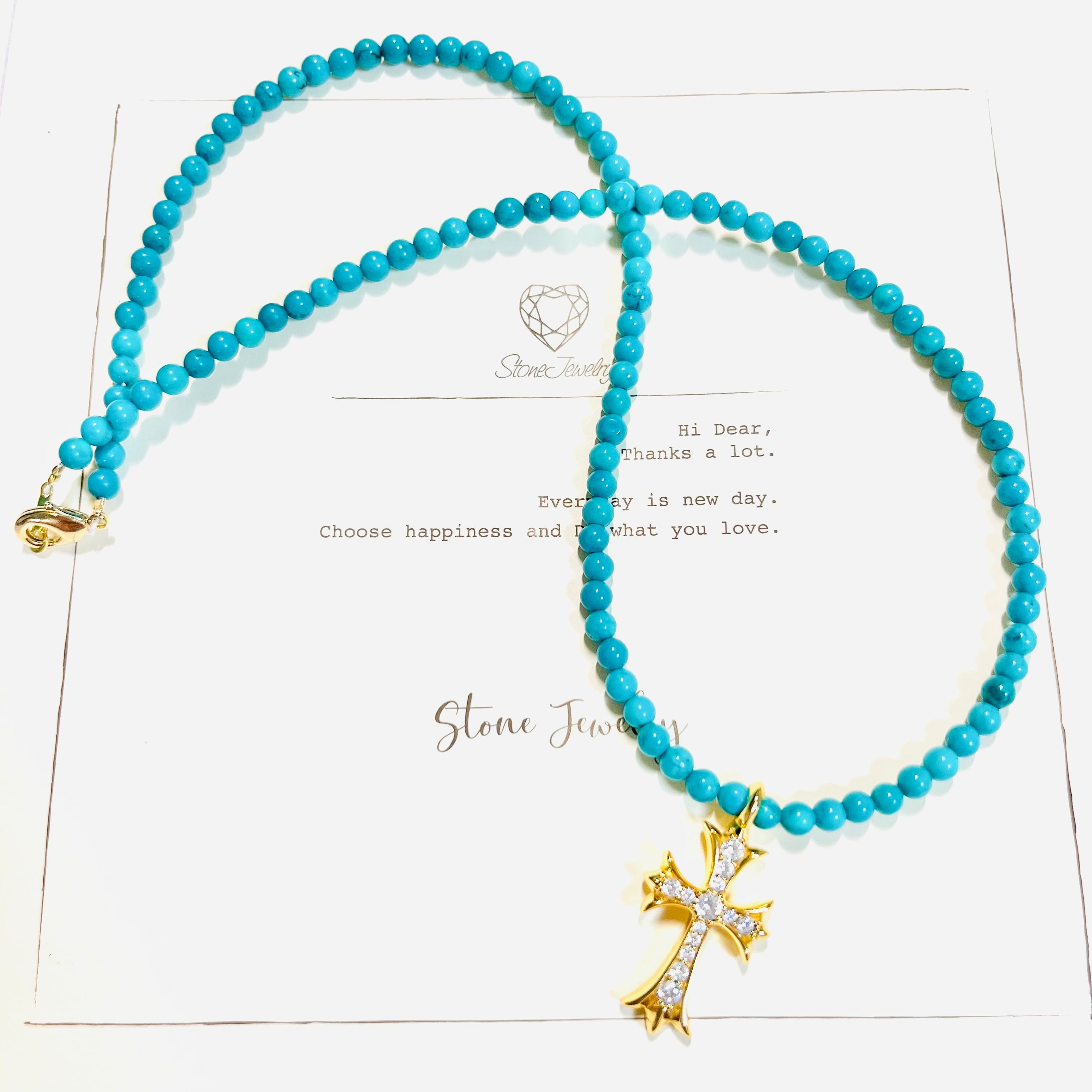 ターコイズゴールドクロスネックレス | StoneJewelry