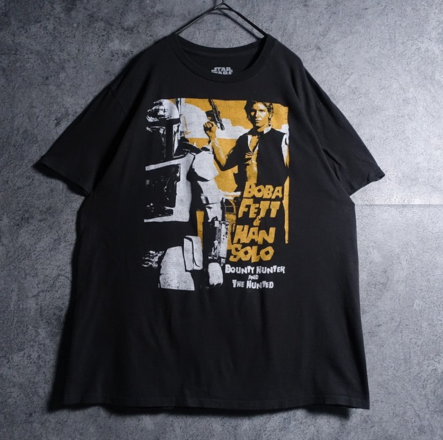 “STAR WARS” Black Boba Fett & Han Solo Print T-shirt