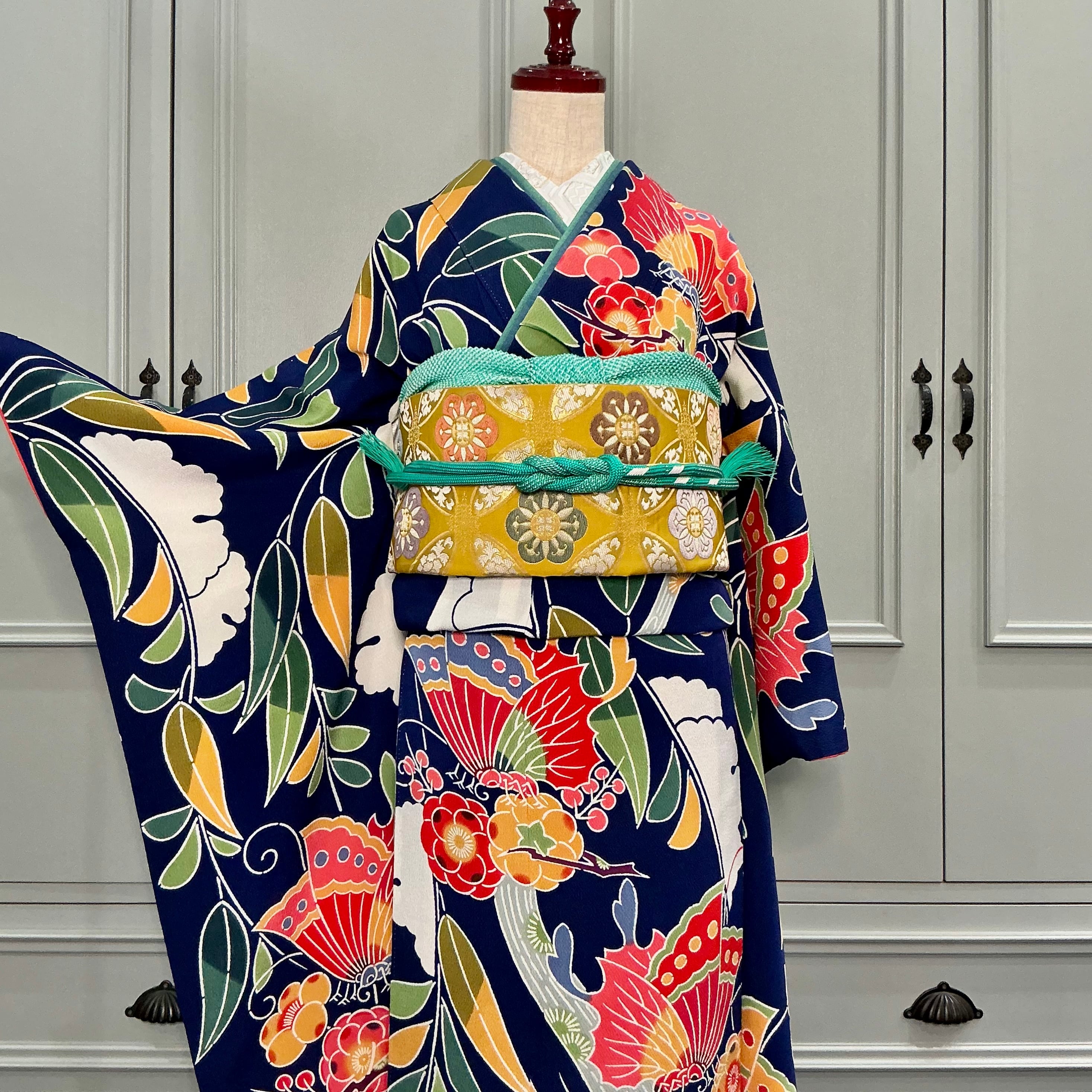 藍花うらら＊振袖 紅型 作家もの 成人式 卒業式 振袖 袋帯 帯締め