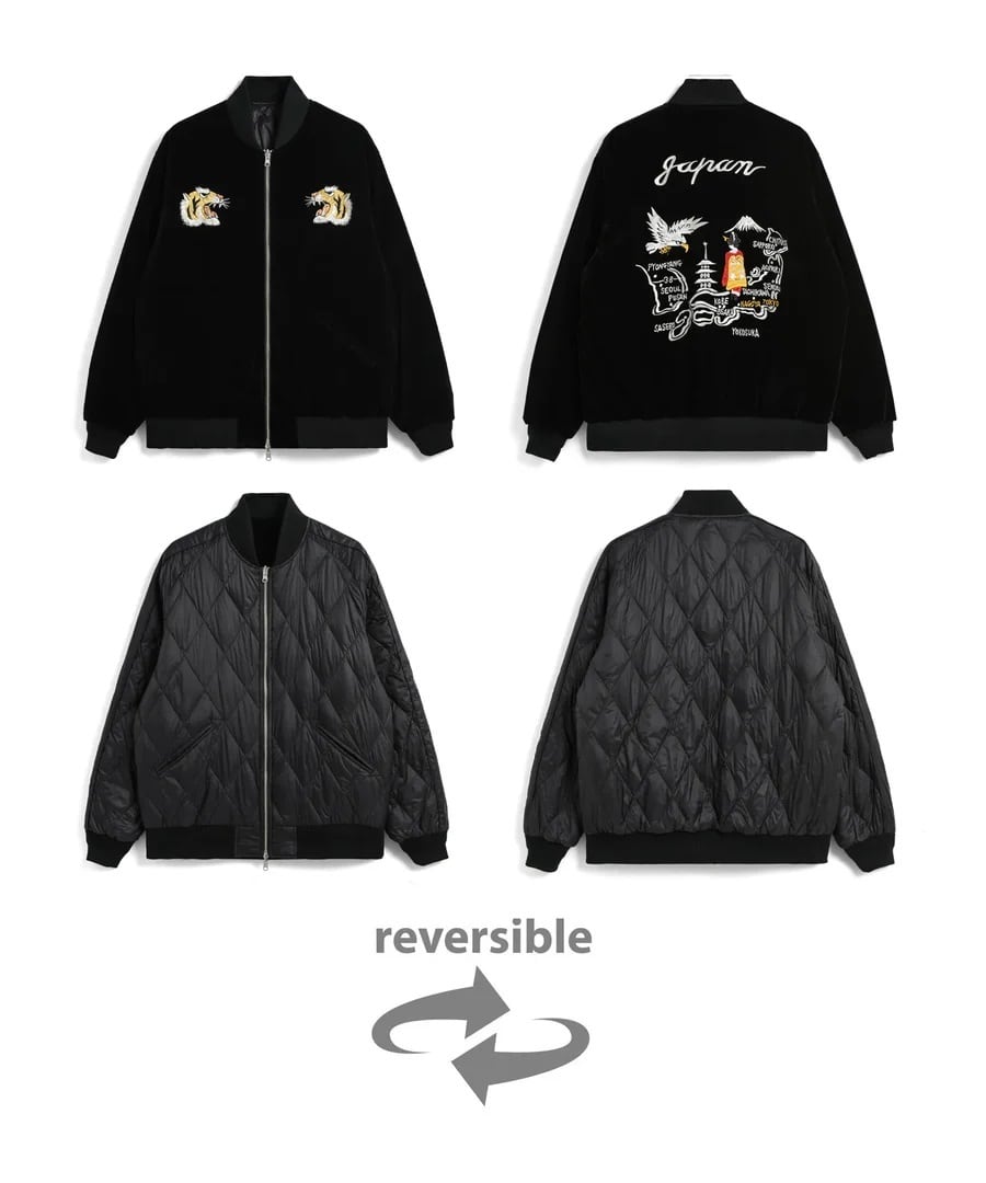 TAION (タイオン) - JPNSP REVERSIBLE SKAJAN DOWN JACKET (ジャパンスペシャル リバーシブルスカジャンダウンジャケット) ユニセックス ブラック×ブラック