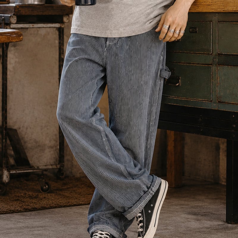 Striped straight painter pants 00574