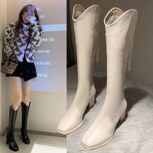 ロングブーツが復活！ 韓国ファッション 秋冬 裏起毛ロングブーツ 厚底 靴 ブーツ レディース 太ヒール 着痩せ ショートブーツ 美脚 ニーハイブーツ
