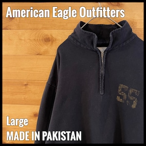 【American Eagle Outfitters】ハーフジップ スウェット プルオーバー ワンポイントロゴ L アメリカンイーグル 難あり US古着