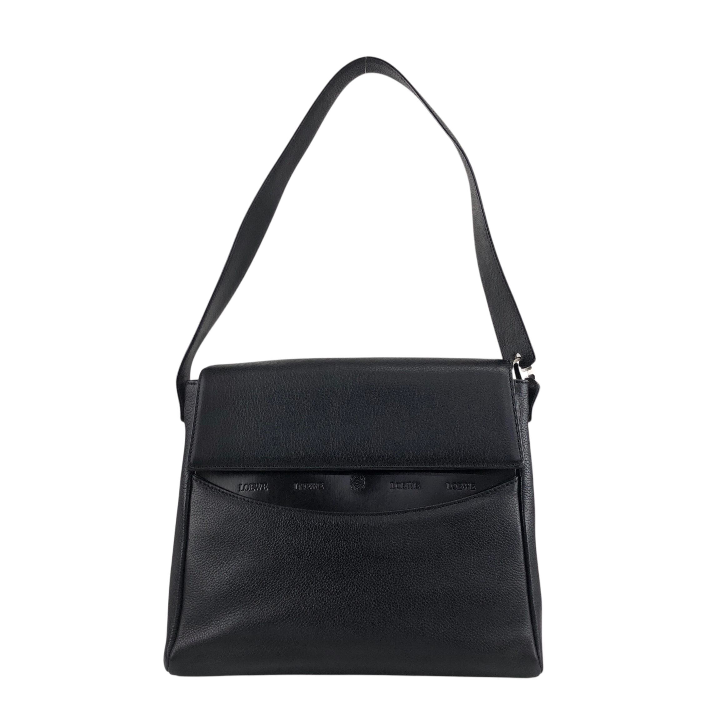 専用●ロエベ　ハンドバッグ　ロゴ型押し　シルバー金具　シボ革　レザー　ブラック 5730b476b08fed5aa94e6960557d58