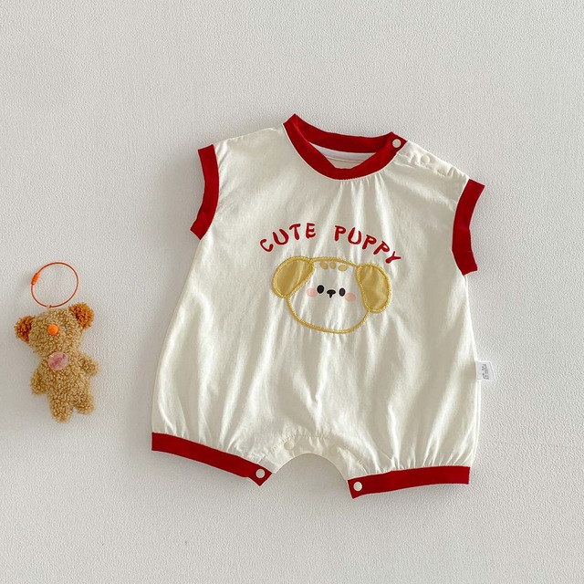 【BABY】キュートパピーノースリーブロンパース - 4