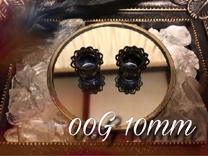 00g 10mm 1pc ブラック フラワー トンネル スティール フレア ボディピアス 