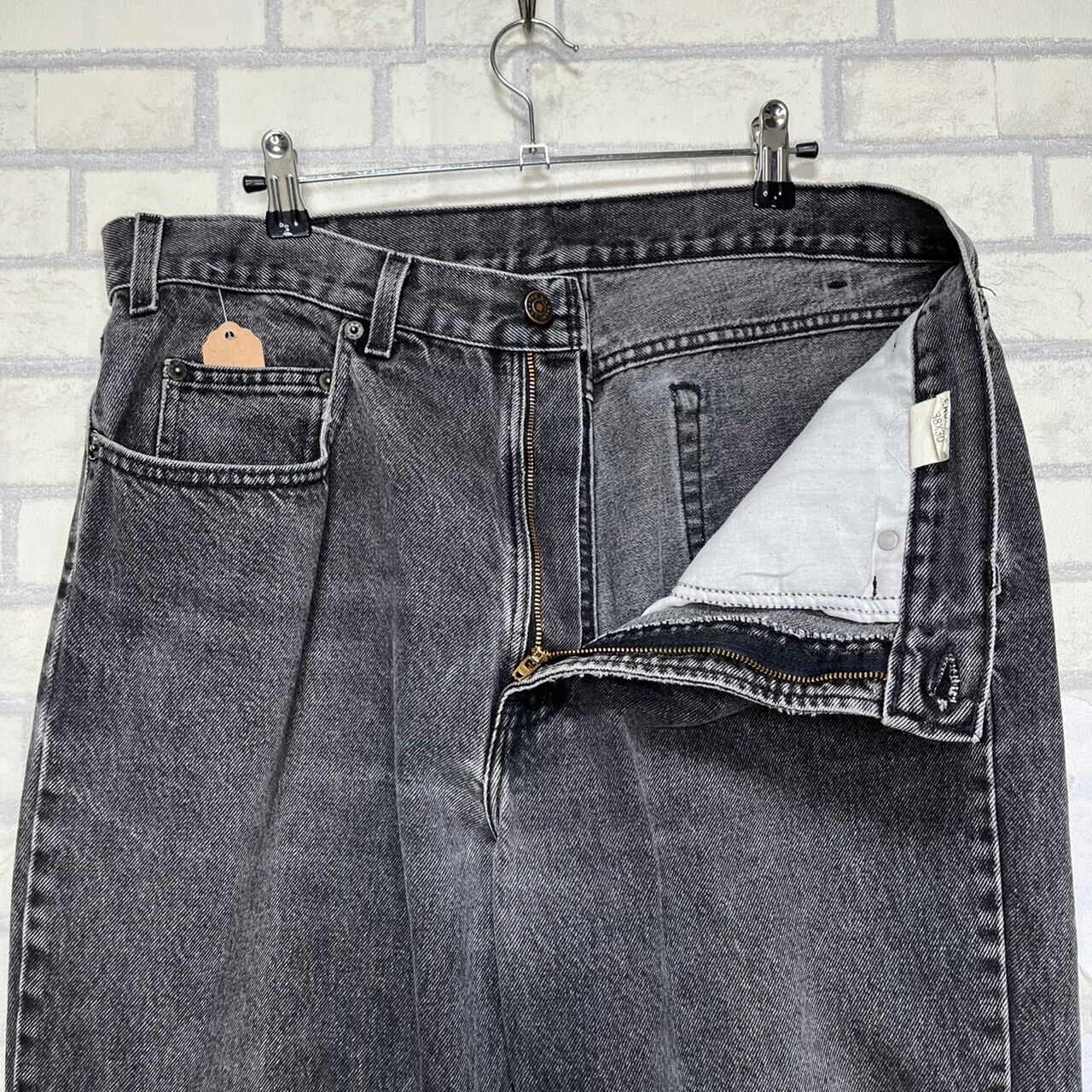 W38×L30】GAP ブラックデニムパンツ 革パッチ コットン100% | 古着屋