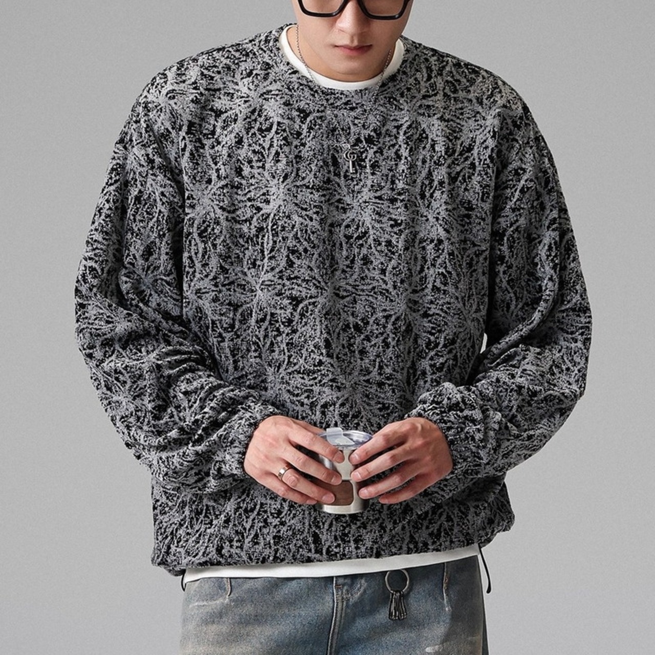 Rib Crew Neck Long Sleeve Loose Sweatshirt ◇H0903