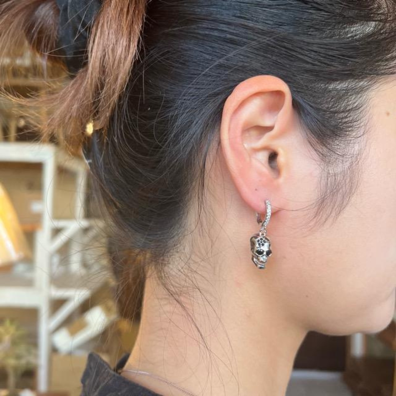 TOPANGA Jewelry　Stone Flower Skull Earrings　ストーンフラワースカル　ピアス　シルバー　スカル　ギフト　プレゼント　ジュエリー　