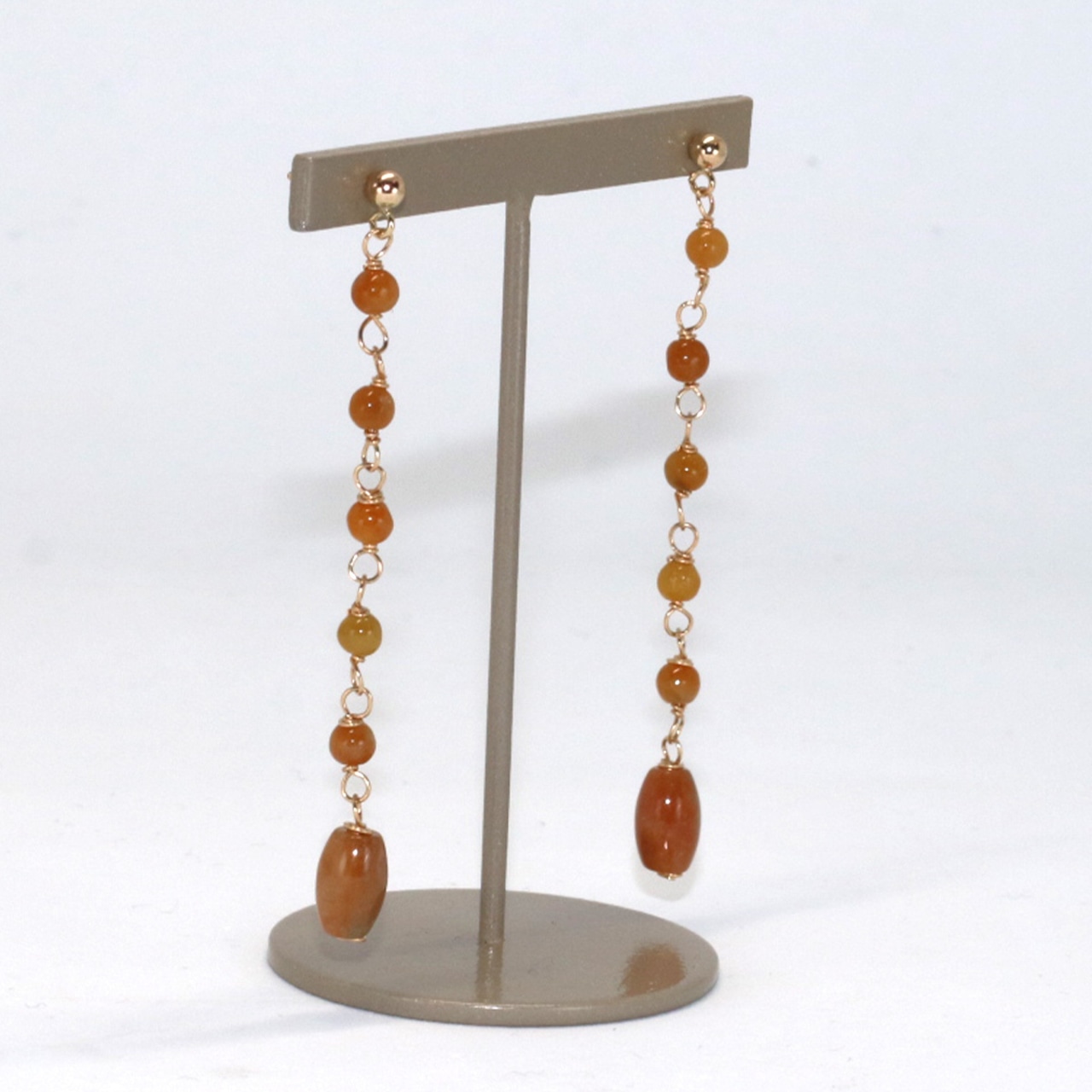 在庫限り翡翠アースカラー ロング ピアス A貨翡翠 mm1020