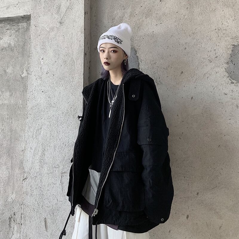 ストリート ゆったり フード付き ウールコート ジャケット レディース 