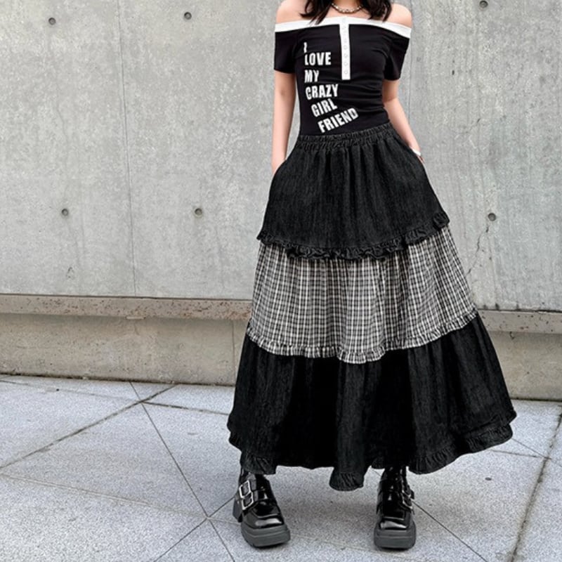 切替 ティアード マキシ丈 ロングスカート 2color SK0351