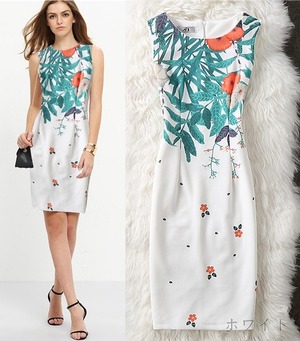 ★送料無料★11号(L)☆花柄プリントノースリ－ブスリムワンピース[OPN5813]