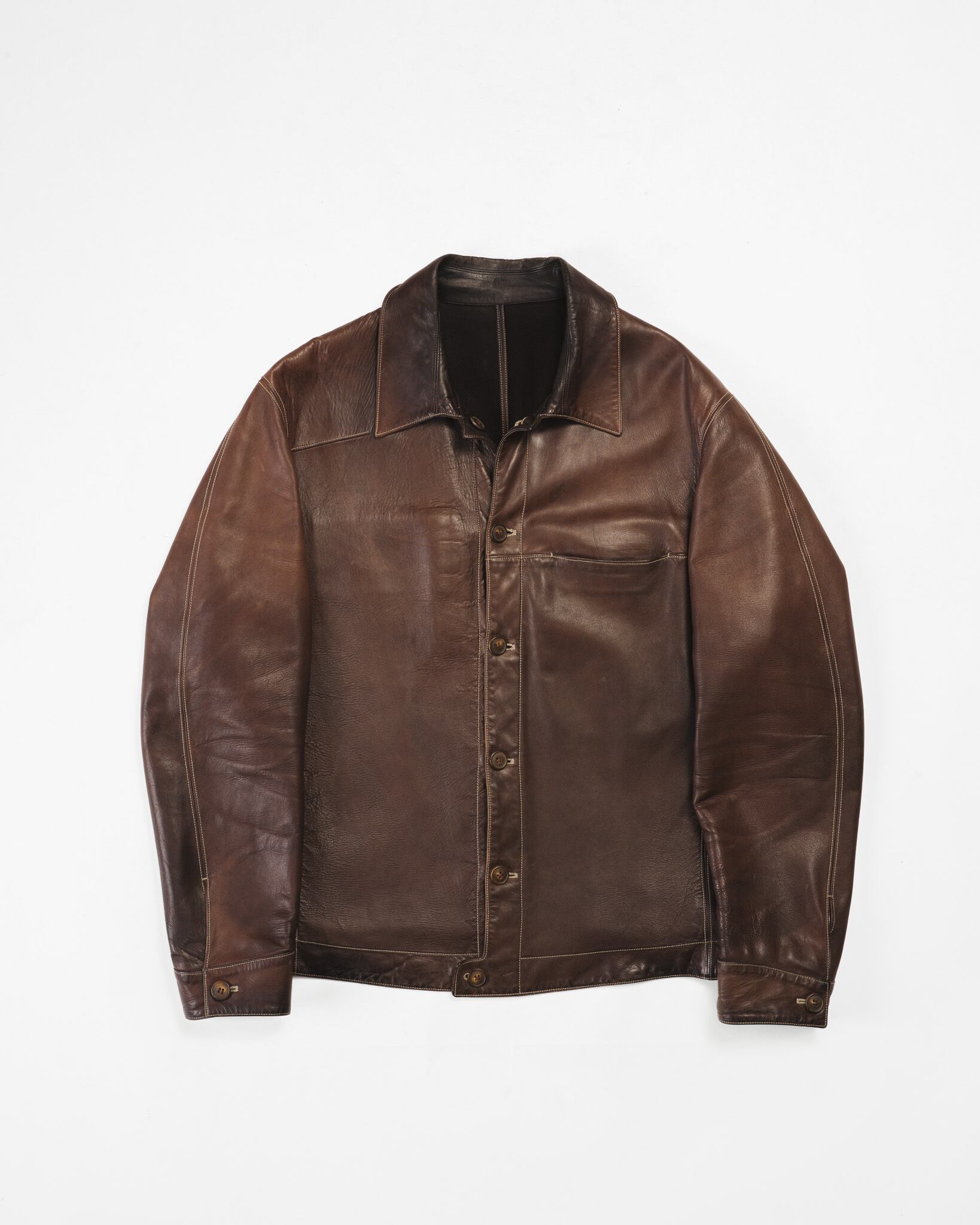 90's] “SERAPHIN” Reversible Lamb Leather Trucker Jacket (Made in