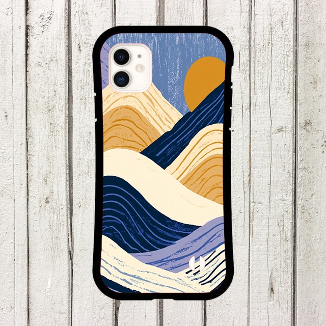 受注生産 iPhoneケース ブルー山並みウェーブ｜山並み風 抽象柄 CURV008A