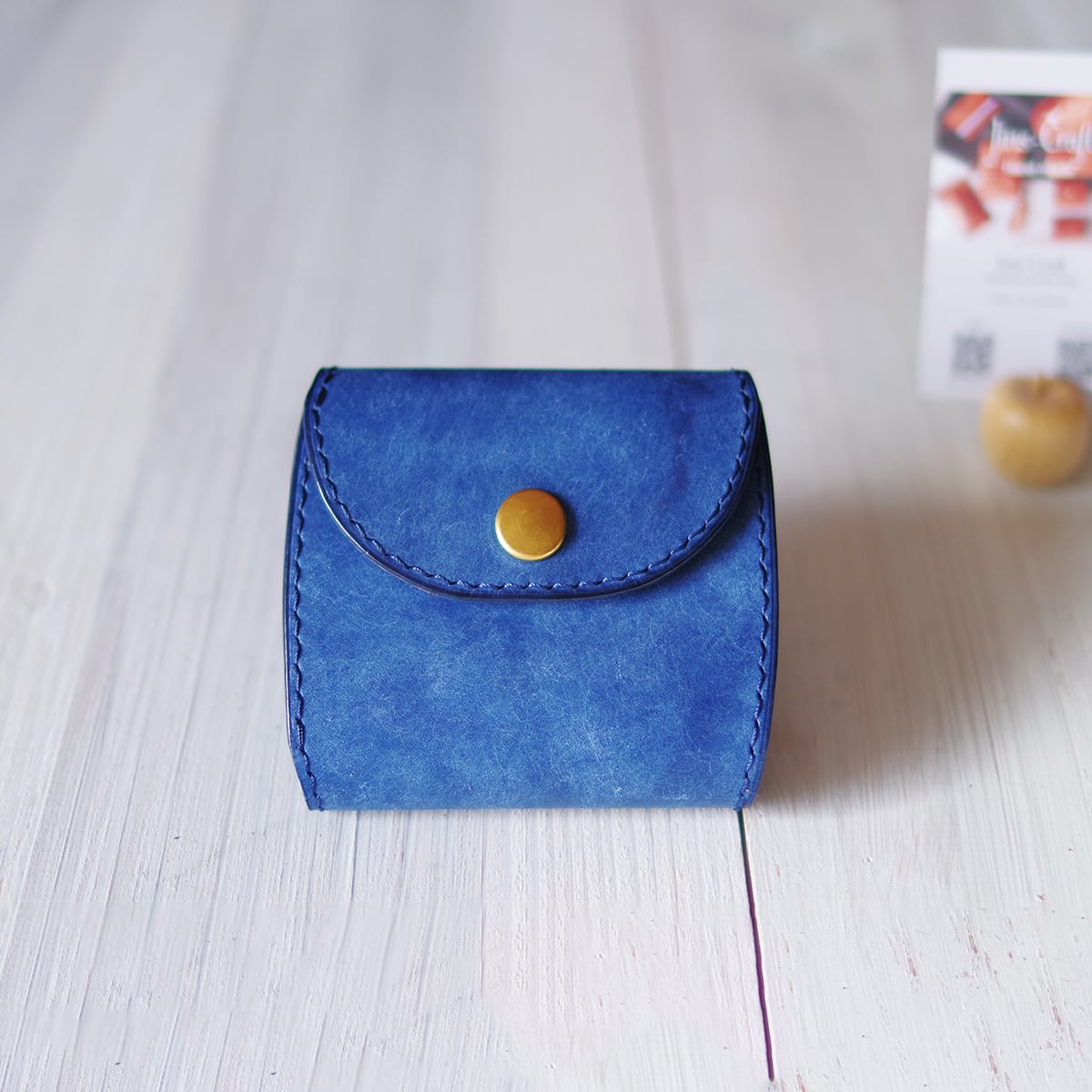 大容量二つ折り財布 コバルトブルー イタリアンレザー 総手縫い仕上げ