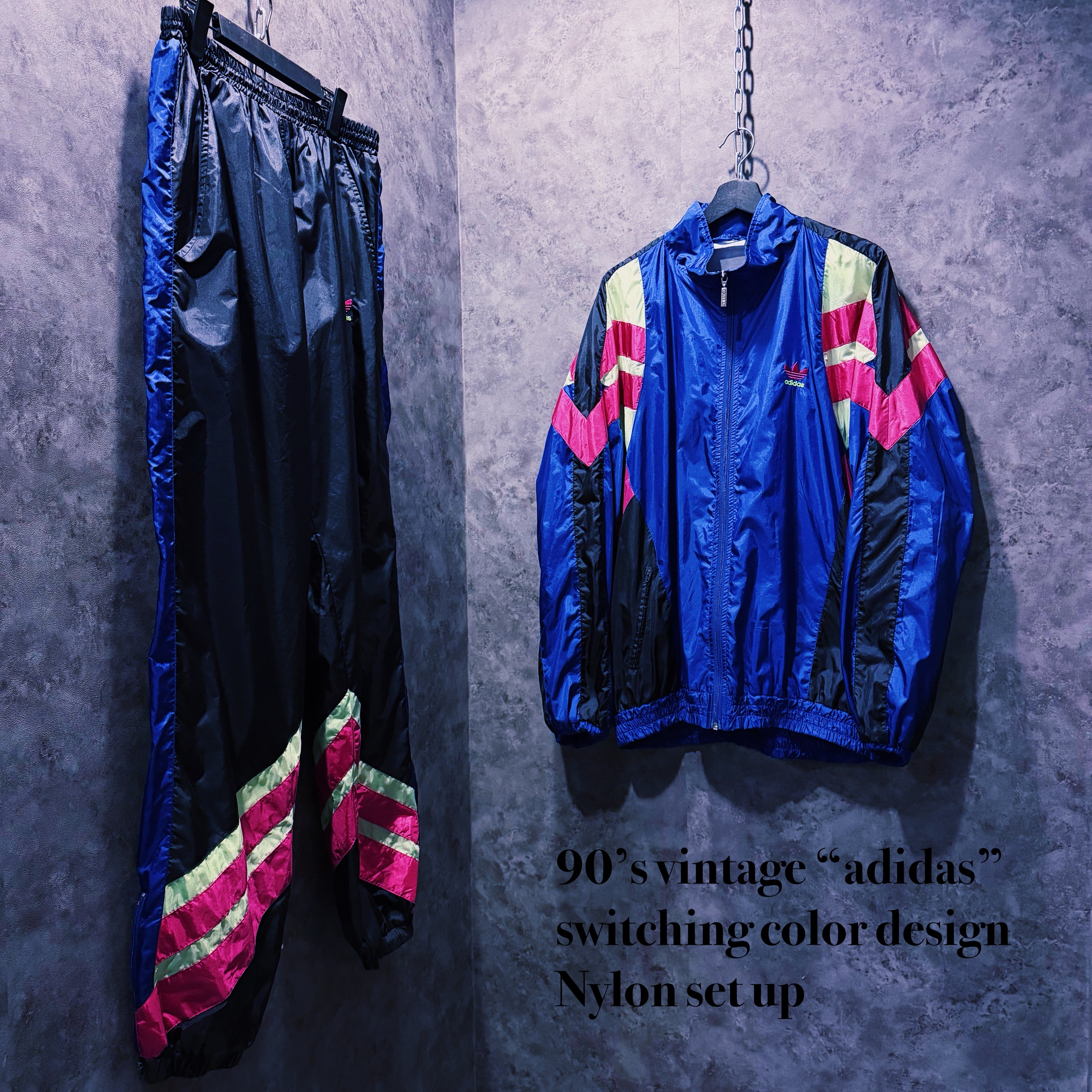 doppio】90's vintage “adidas” switching color design Nylon set up