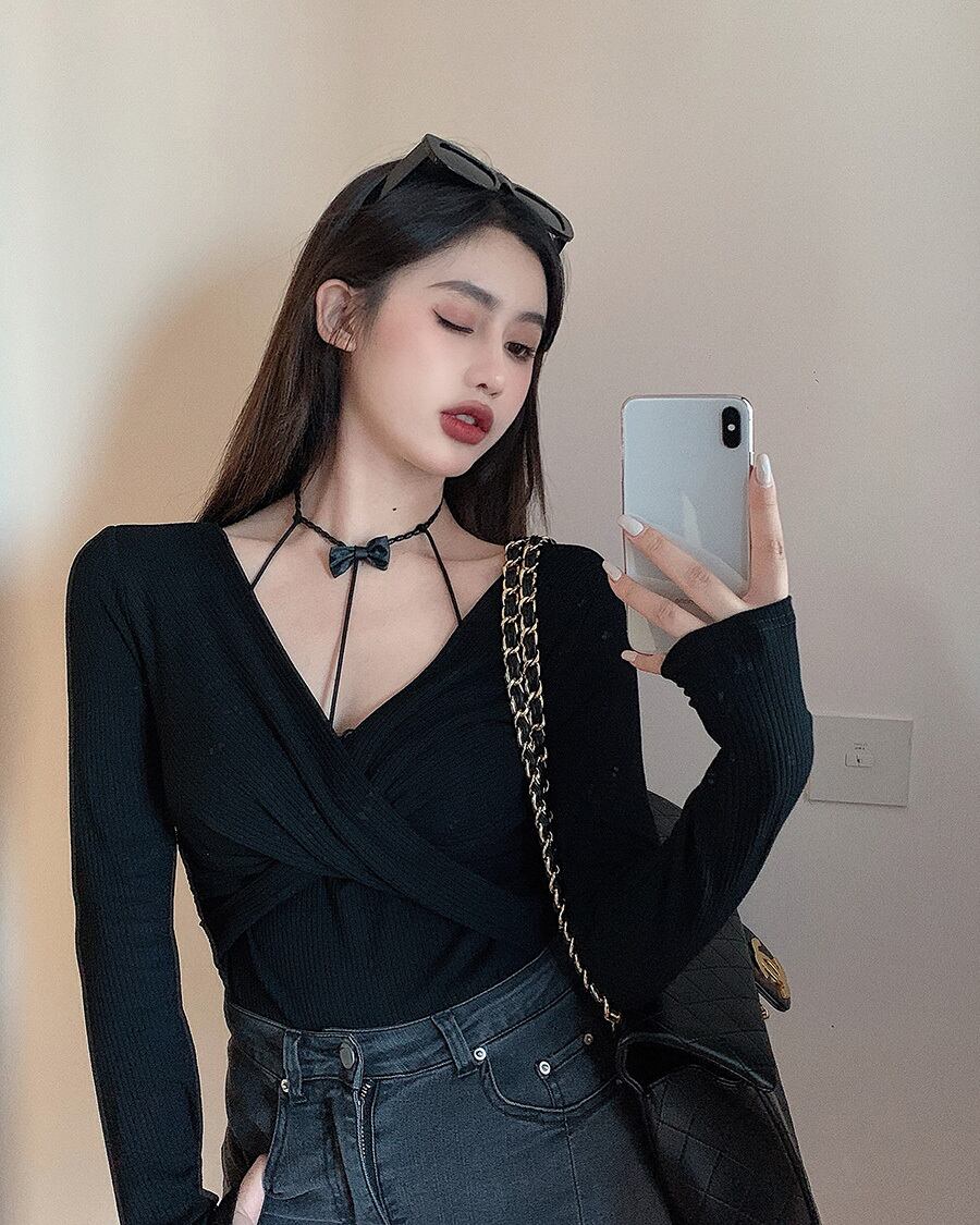 Tシャツ シャツ Vネックスリムブラックスプリングオータムショート ロング 春物 秋物 タイツ ストッキング ソックス ブラックストロベリース28301626874