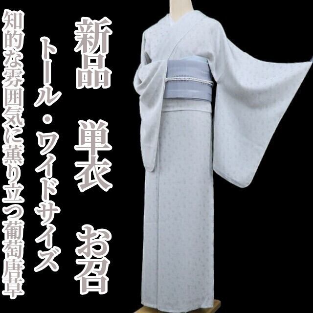 新品 単衣 着物 正絹 仕付け糸付 トール・ワイドサイズ“知的な雰囲気に 