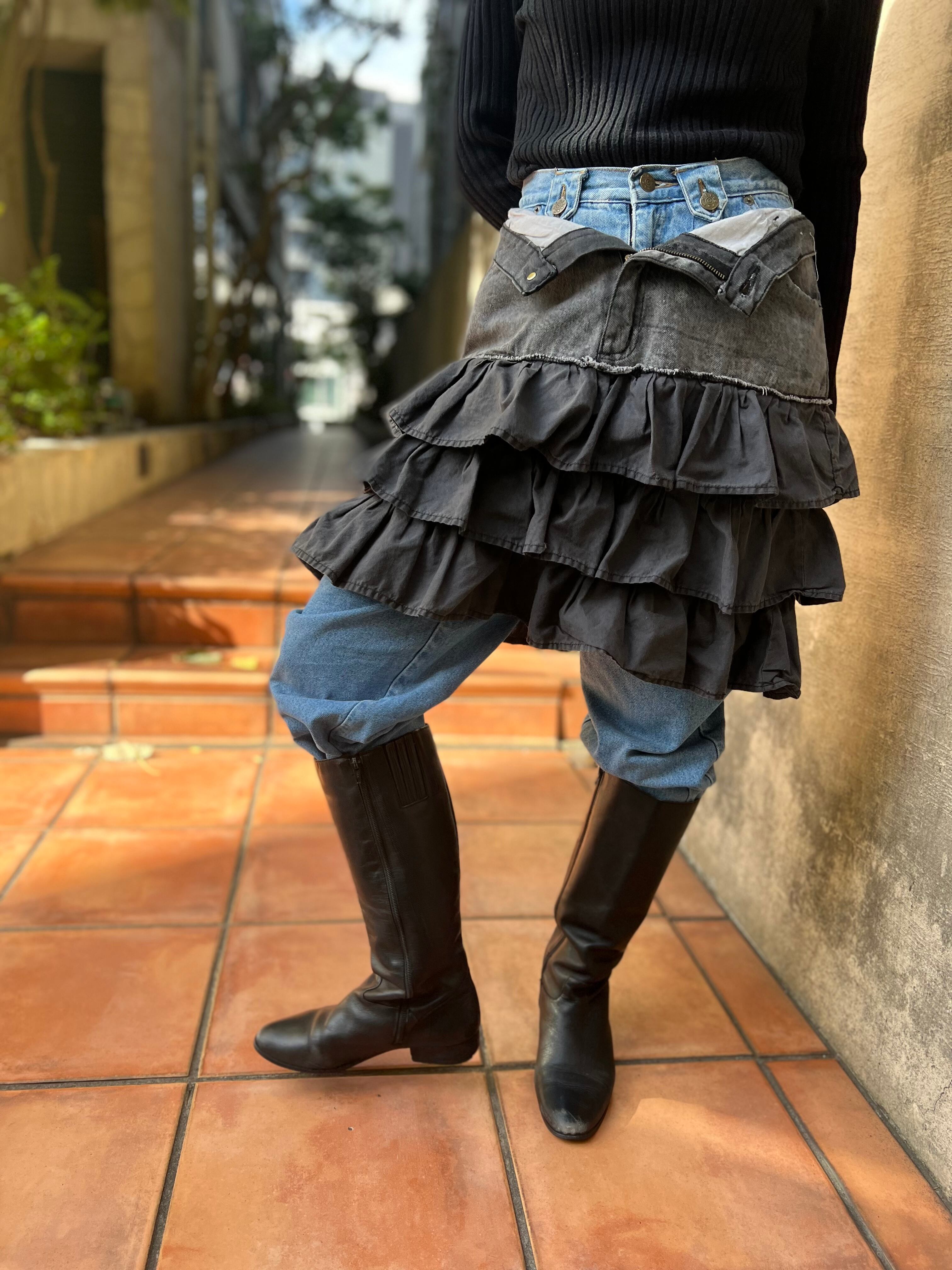 Vintage black demim frill skirt ( ヴィンテージ ブラック デニム