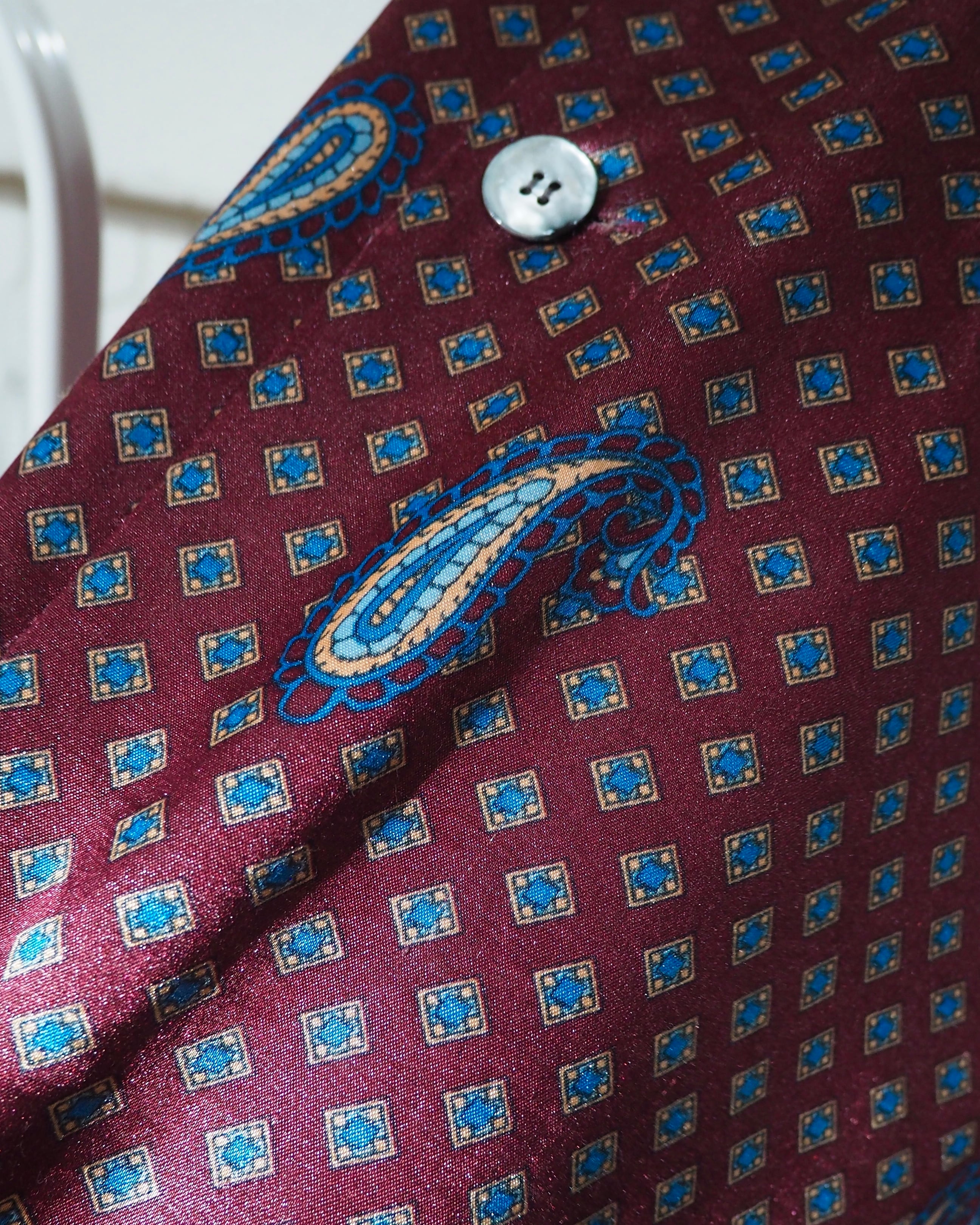 1990s Beautiful Bordeaux × Old Luxury Art Pattern Vintage Drape Loose Shirt