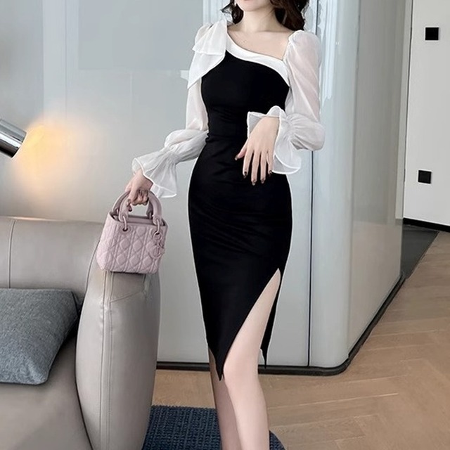 Three-Quarter Sleeve Tight Dress　　V3016