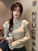 POLICE2024春夏 長袖Tシャツ女性春レトロデザイン ディスクバックルセンススリムボトムシャツシックショートトップス