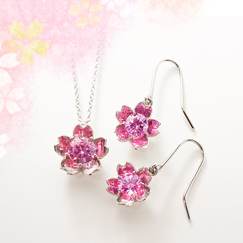 光の桜」一輪天然パール付きペンダントネックレスピアスセット