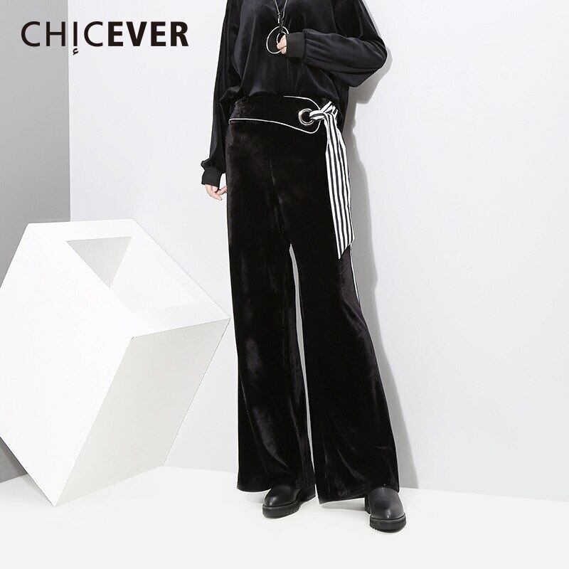 CHICEVER Winter Waist Black Trousers Women Pant Loose Big Size Wide Leg Pants 2019 ブラック ウィンター 冬物 ワイドレッグ ワイドパンツ 6base515307850171