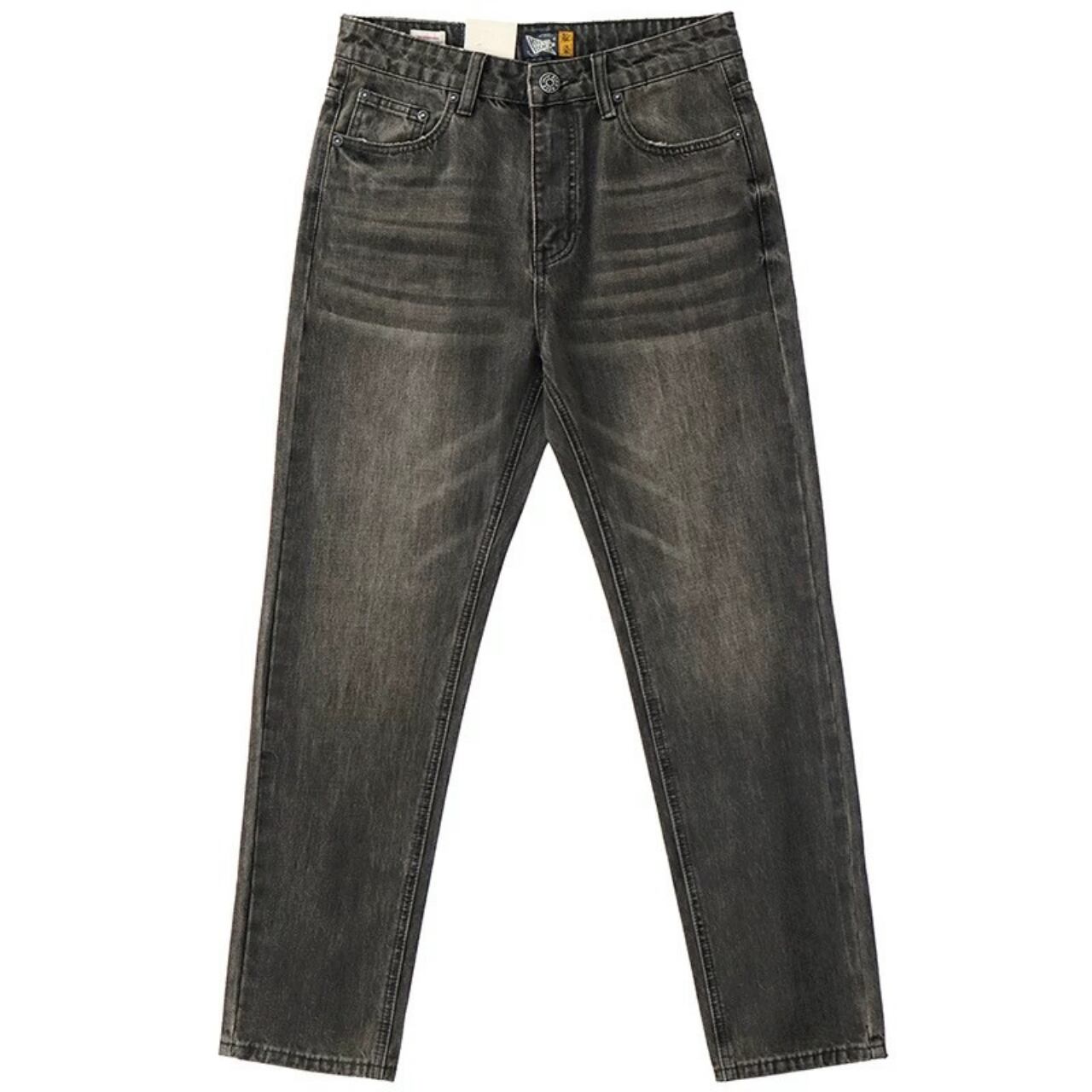 Back pocket flap denim regular straight pants 00160