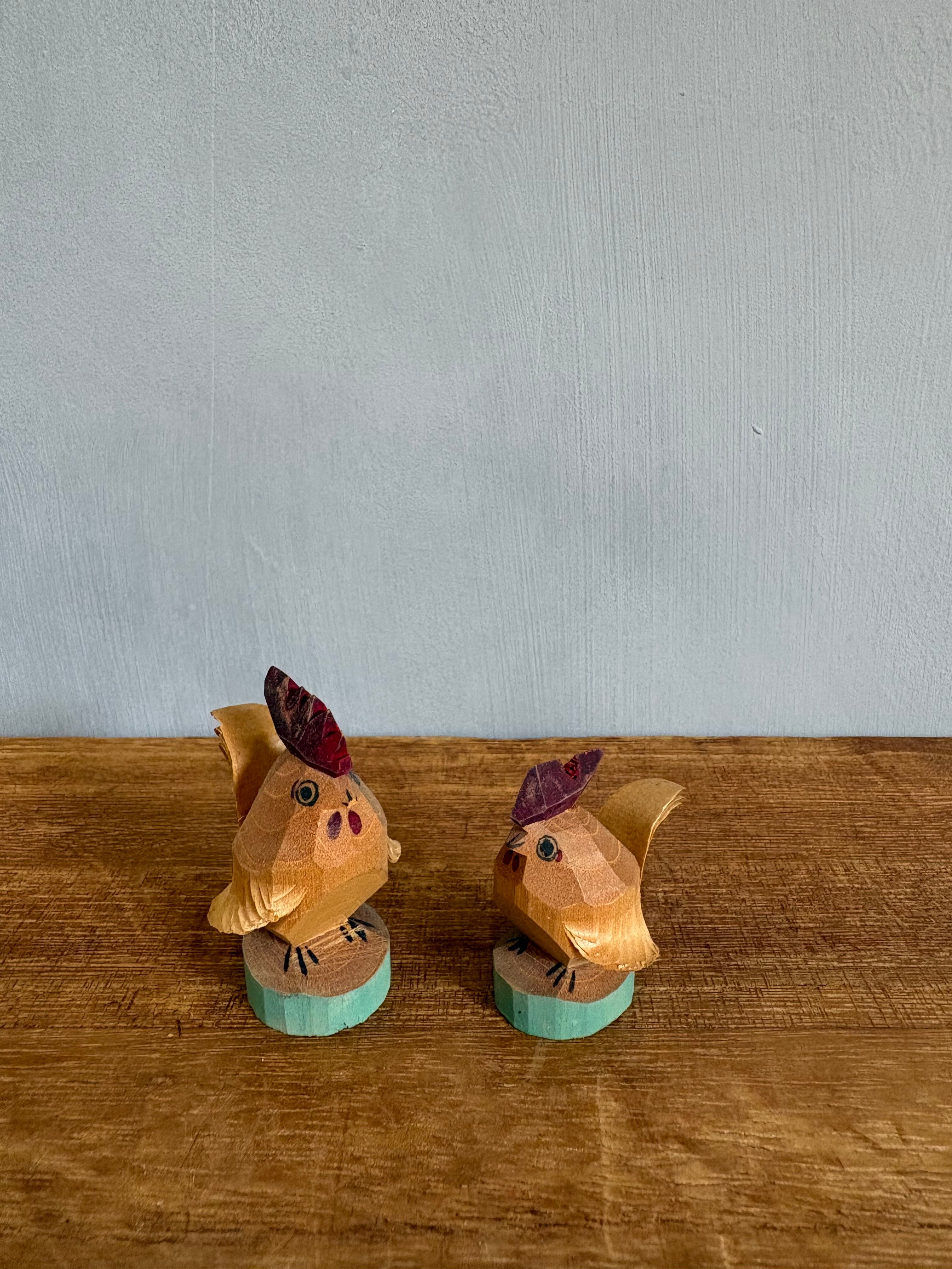 st32 【古物】笹野一刀彫 にわとり 2体セット