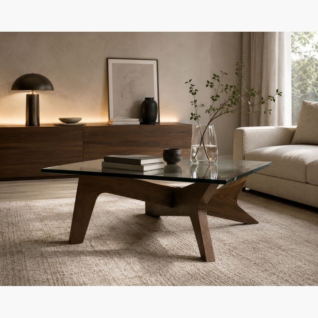 Cross Coffee Table Brown Glass-Top / クロスコーヒーテーブル
