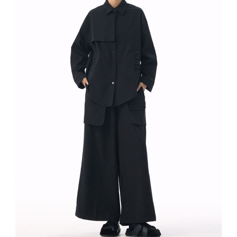 シャツカラー 長袖 ヒップ丈 ボタンフロント ジャケット 2color BL0565