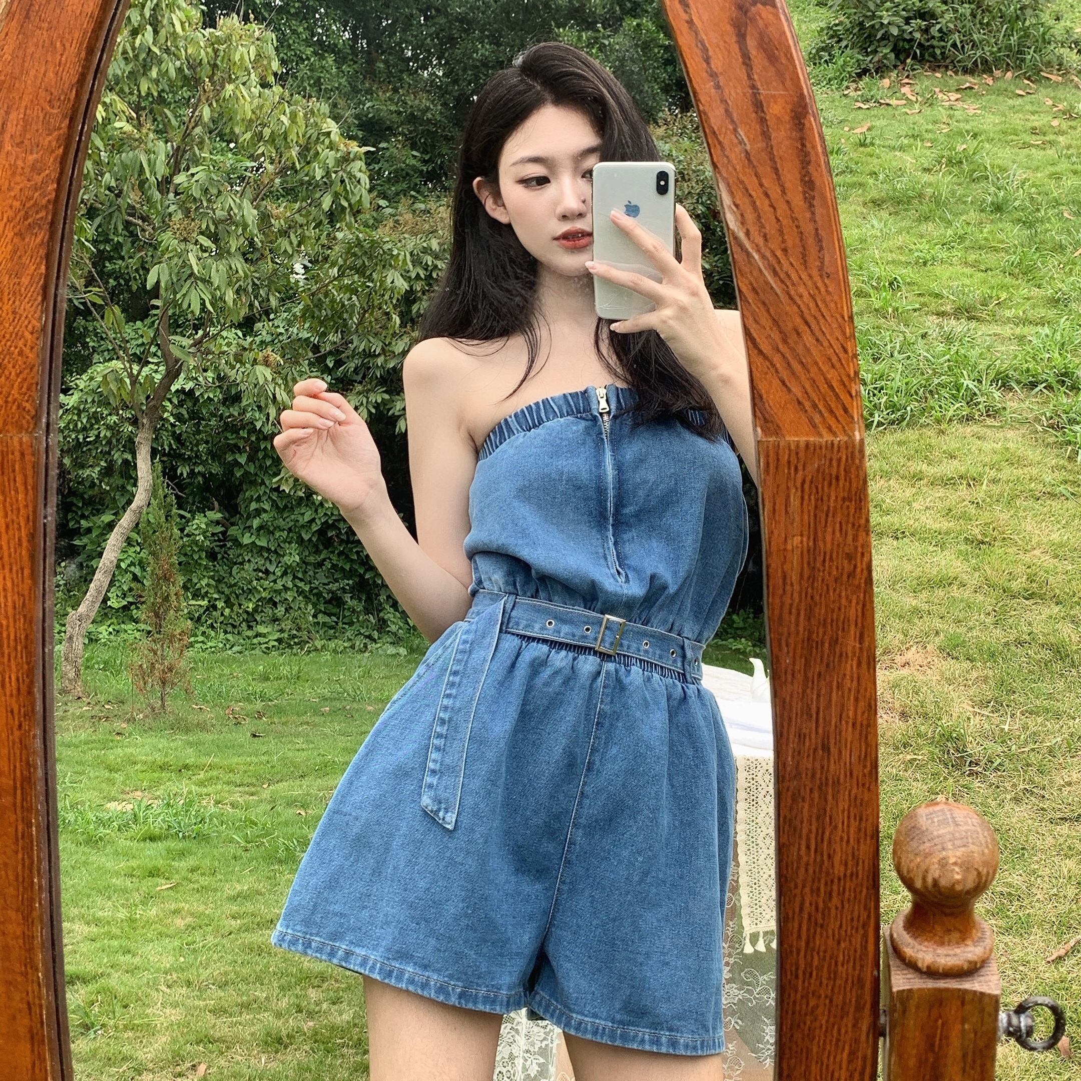 サマースタイルストラップレスベルト ウェストトップス ジャンプスーツ オールインワン ショーツ レディース 夏物 ハーネス ブルマー ドラファッションホール43627029551